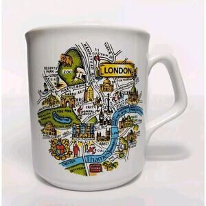 London City Street Map Mug Attractions Thames Big Ben Tams Made in England